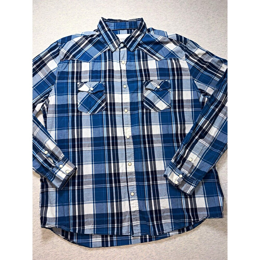 Aéropostale Men's XL Regular Long Sleeve Blue Plaid Cotton Snap Button Up